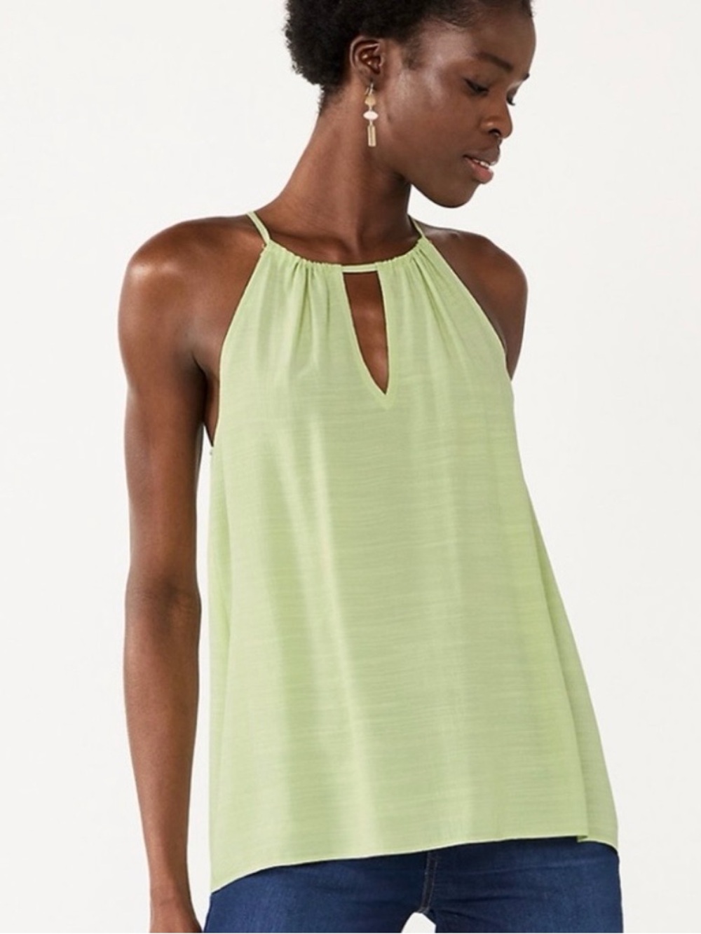 Nine West Sleeveless Keyhole Halter Tank Top in Light‎ Green Medium New
